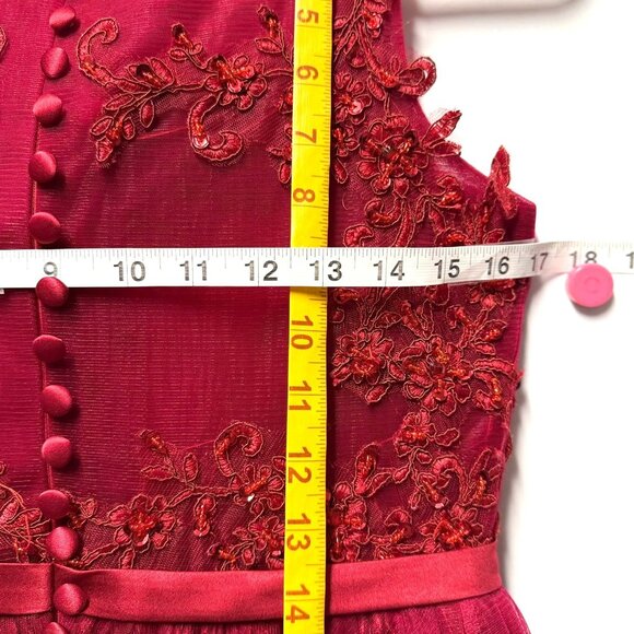 NEW Elegant Red Sleeveless Sequin Lace Embroidered Midi Formal Dress Size 12 - Picture 7 of 12